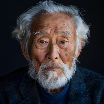 an older man with a beard and white hair looks at the camera High quality