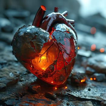 A mesmerizing heart sculpture, glowing beautifully from within, highlighting both its beauty and its fragility