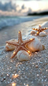 Conch Shell: delicate seashell, beach setting, tranquil ambiance, coastal beauty, sandy shore, peaceful sound, natural ornament, oceanic charm, serene atmosphere, captivating ocean view,