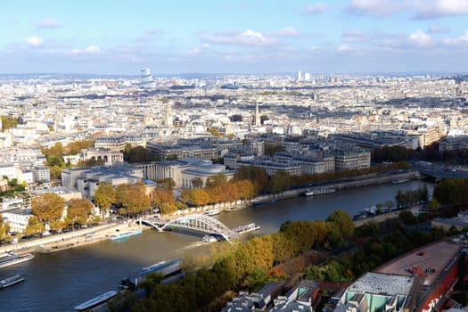 Breathtaking aerial view of Paris, highlighting the Seine River along with the citys iconic architecture and beauty. Paris, France - October 24, 2024