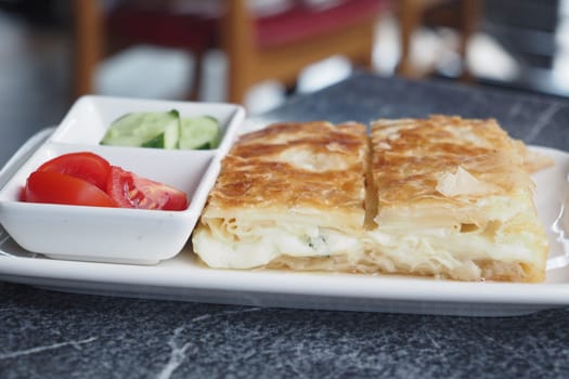 Traditional Turkish Cuisine Pastries borek on a plate ,