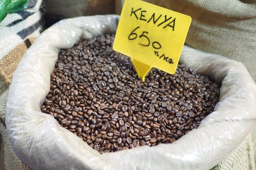 A bag of coffee beans selling at istanbul market .