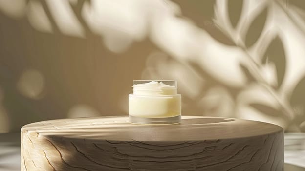 Cosmetic cream in a glass jar. Skin care concept. Background for beauty products