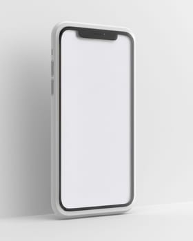 A mobile phone on a white background. Selective focus.