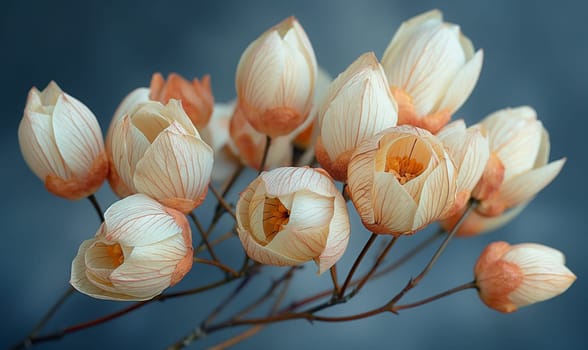 Abstract flowers on a blue background. Selective focus.