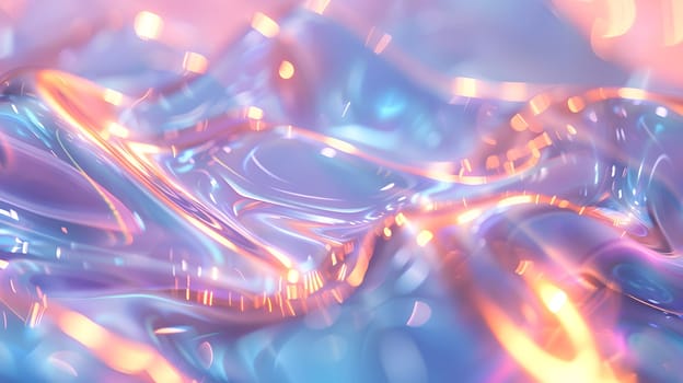 A macro photography closeup of a holographic background with an electric blue, magenta, and rainbow of colors, resembling a fluid and transparent material in an artistic painting pattern