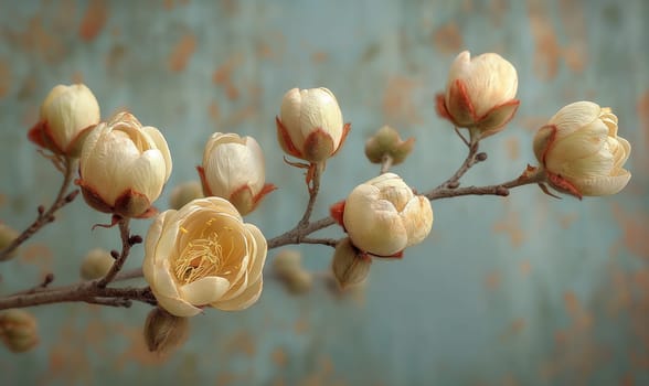 A flowering branch on a textured background. Selective focus.