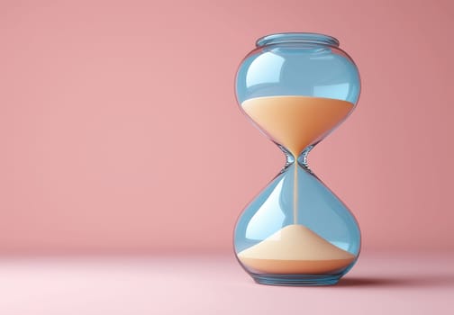 Hourglass on a pink background. Selective focus.