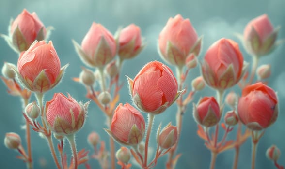 Abstract flowers on a blue background. Selective focus.