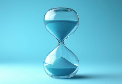 Hourglass on a blue background. Selective focus.