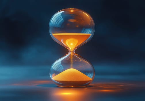 Hourglass on a blue background. Selective focus.