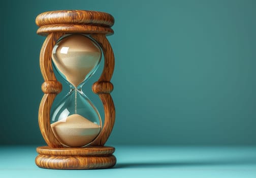 Hourglass on a blue background. Selective focus.