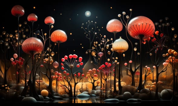 Surreal fantasy landscape on dark background. Selective focus.