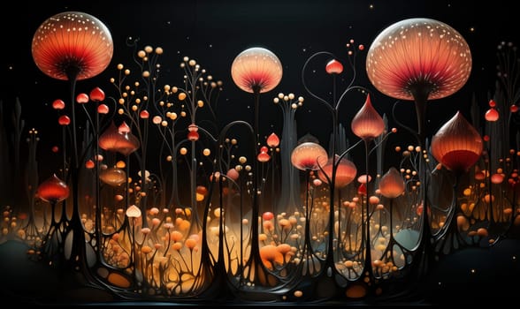Surreal fantasy landscape on dark background. Selective focus.