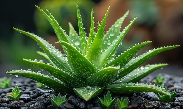 Aloe vera plant on blurred background. Selective focus.