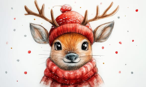 Illustration of a deer on a winter background. Selective focus.