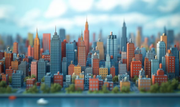 Thumbnail model of a cityscape in pixels. Selective focus.