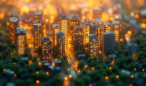 Thumbnail model of a cityscape in pixels. Selective focus.