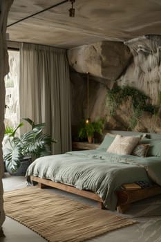 The room features a sizable bed as the centerpiece, adding comfort and style to the interior design. The hardwood flooring complements the overall furniture arrangement