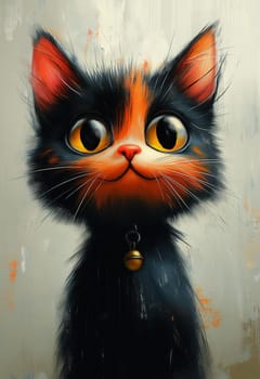 Cartoon tricolor cat on a white background. Selective focus.