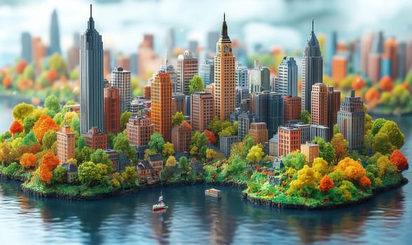 Thumbnail model of a cityscape in pixels. Selective focus.