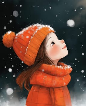 Illustration of a girl on a winter background. Selective focus.