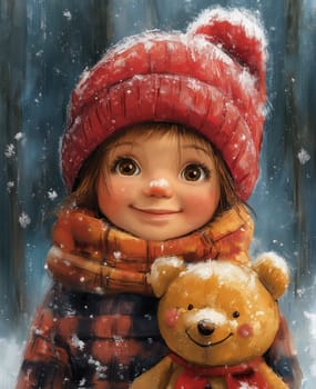 Illustration of a girl on a winter background. Selective focus.