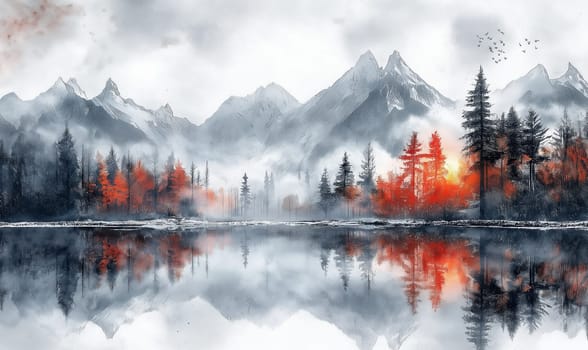 A natural landscape with a lake against the backdrop of mountains. Selective focus.