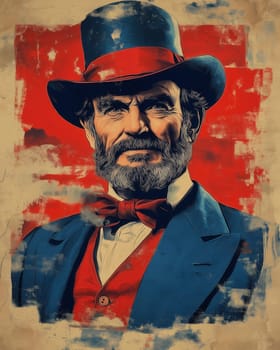 Abstract painting of a man in a top hat. Selective focus.