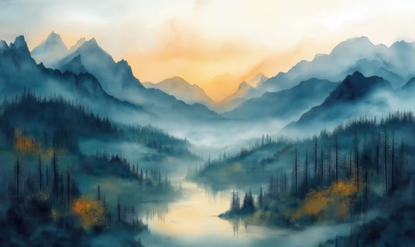 A natural landscape with a lake against the backdrop of mountains. Selective focus.