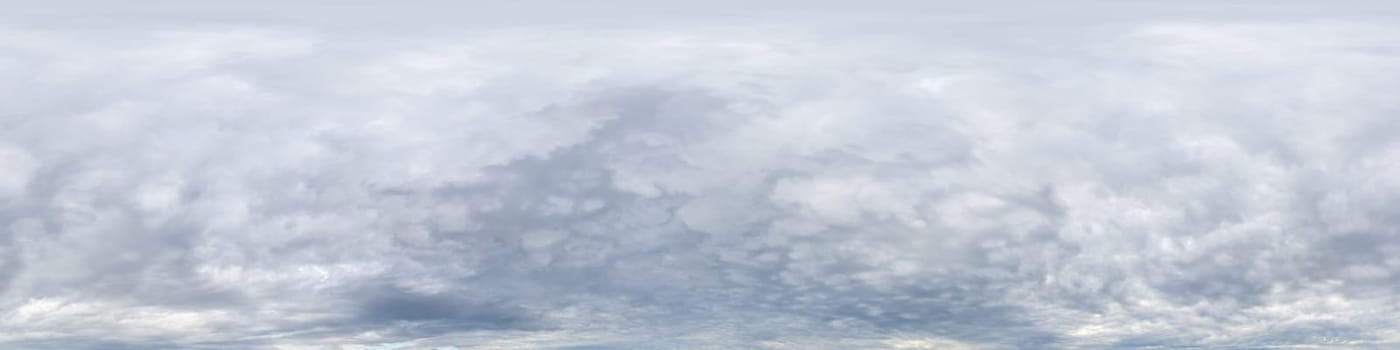 Dramatic overcast sky panorama with dark gloomy Cumulonimbus clouds. HDR 360 seamless spherical panorama. Sky dome in 3D, sky replacement for aerial drone panoramas. Weather and climate change