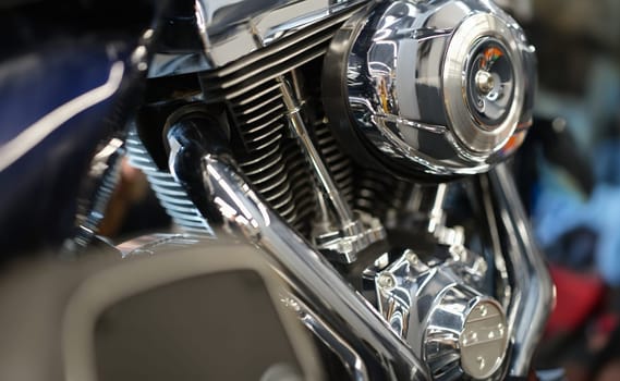 Chrome shiny motorcycle parts and motorcycle engine concept