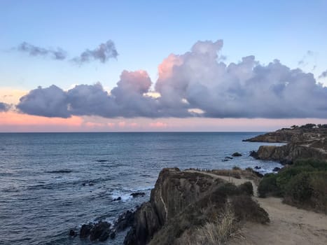 Sunset over the Mediterrenian in Collioure, Occitanie, France. High quality photo