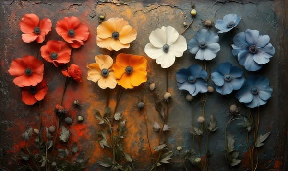Colorful flowers on a textured background. Selective focus.