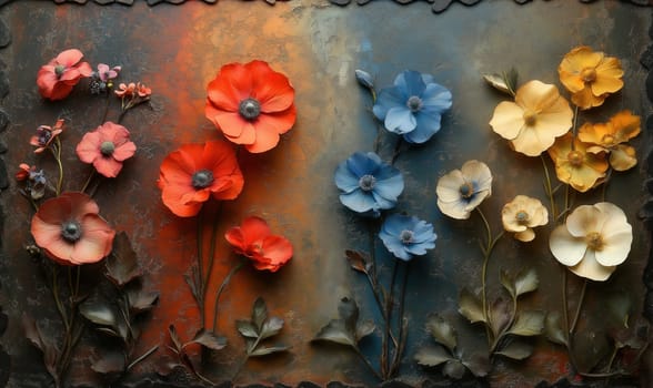Colorful flowers on a textured background. Selective focus.