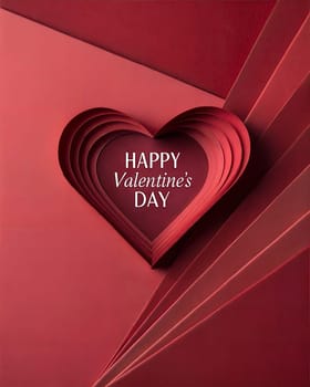 Red minimalistic greeting card Happy Valentines day, Red paper Heart. love concept.