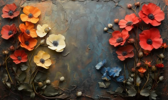 Colorful flowers on a textured background. Selective focus.