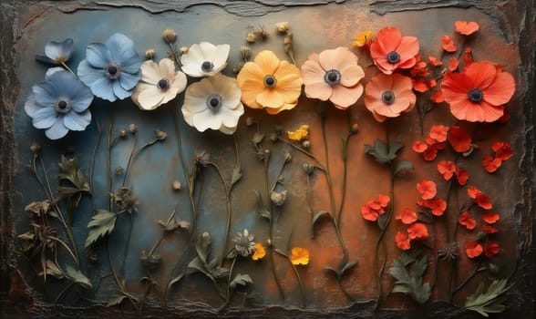 Colorful flowers on a textured background. Selective focus.