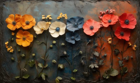 Colorful flowers on a textured background. Selective focus.