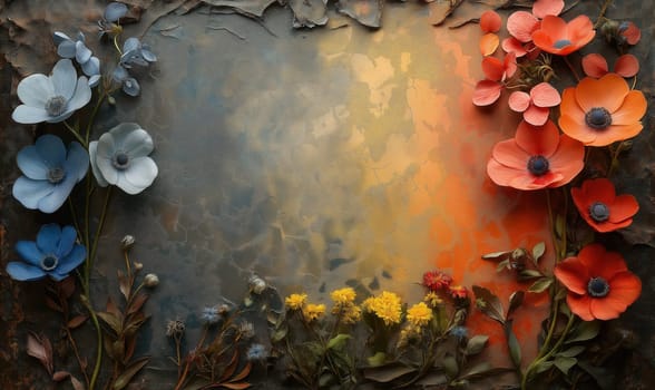 Colorful flowers on a textured background. Selective focus.