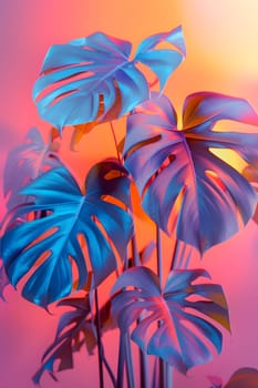 The terrestrial plants leaves are glowing in a stunning array of colors like azure, orange, red, magenta, and electric blue