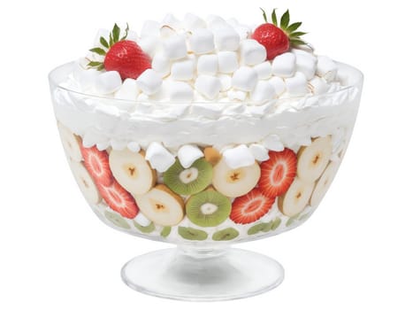 Ambrosia Salad Retro ambrosia salad with whipped cream, marshmallows, fruit, and coconut, transparent bg.