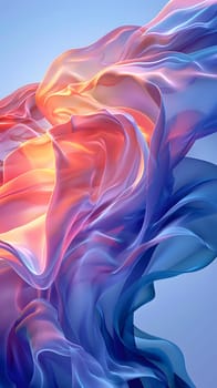A vibrant magenta fabric close up set against a serene blue sky, resembling a painting of a beautiful purple organism floating in liquid forms