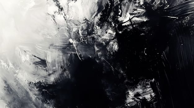 A captivating abstract artwork featuring bold black and white contrasts, characterized by expressive brush strokes and a textured finish that evokes emotion and intrigue - Generative AI