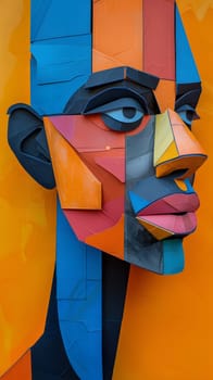 An exquisite painting of a mans face featuring a vibrant nose, head, and chin, set against a striking electric blue background. A masterpiece of creative visual arts with bold art paint strokes