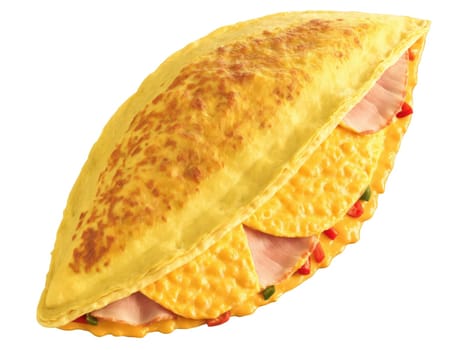 Denver omelet Fluffy folded omelet filled with ham, peppers, onions, cheddar, creative garnish, transparent bg, warm tones.
