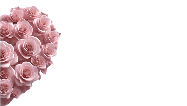 Saint Valentine's Day concept. Heart made of pink roses, symbol of love, valentine's day or wedding flowers, png isolated on transparent or white background. High quality image