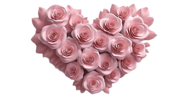 Saint Valentine's Day concept. Heart made of pink roses, symbol of love, valentine's day or wedding flowers, png isolated on transparent or white background. High quality image