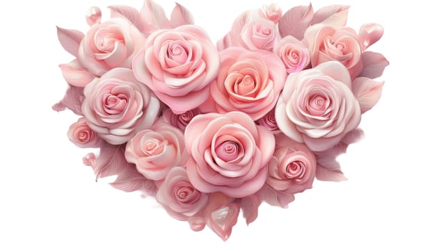 Saint Valentine's Day concept. Heart made of pink roses, symbol of love, valentine's day or wedding flowers, png isolated on transparent or white background. High quality image