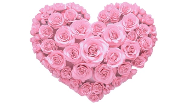 Saint Valentine's Day concept. Heart made of pink roses, symbol of love, valentine's day or wedding flowers, png isolated on transparent or white background. High quality image